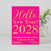 Oudejaarsavond Party Hot Pink Real Gold Folie Uitnodiging (Staand Voorkant)