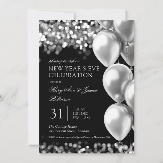 Oudejaarsavond Party Silver Shimmer Lights Ballonn Kaart (Voorkant)