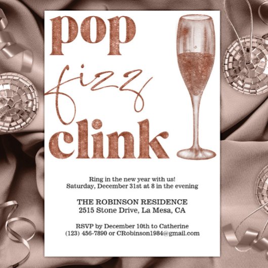 Oudejaarsavond Party Sparkle Roos Gold Cheers Kaart