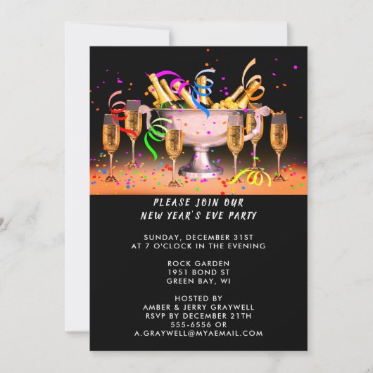 Oudejaarsavond Party Spirits Zwarte achtergrond Kaart (Voorkant)