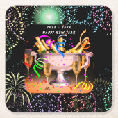 Oudejaarsavond Party Spirits Zwarte achtergrond Kartonnen Onderzetters (Voorkant)