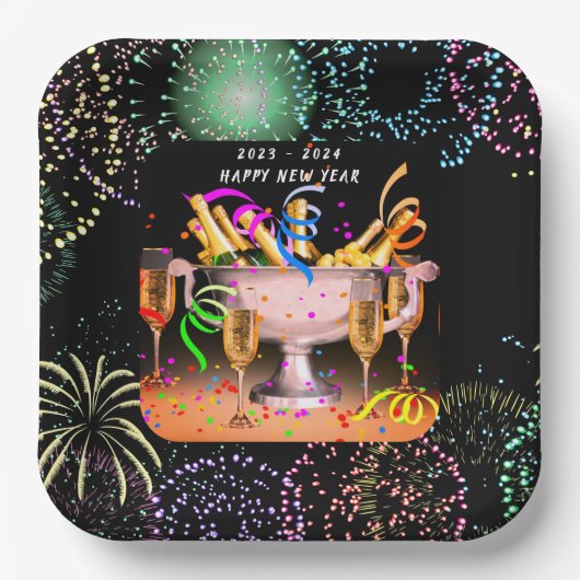Oudejaarsavond Party Spirits Zwarte achtergrond Papieren Bordje (Voorkant)