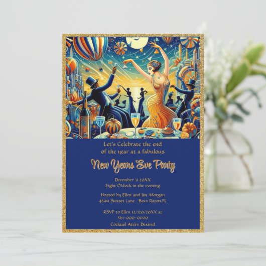  Oudejaarsavond Party Time Invitation Kaart (Staand voorkant)