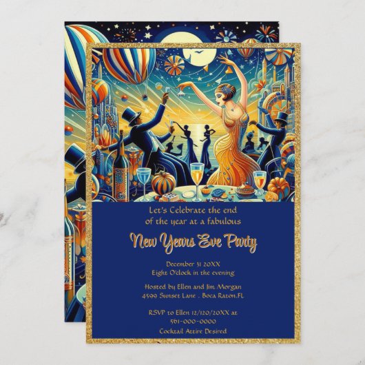 Oudejaarsavond Party Time Invitation Kaart (Voorkant / Achterkant)