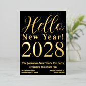 Oudejaarsavond Party Zwart Echt Goud Folie Uitnodiging (Staand Voorkant)