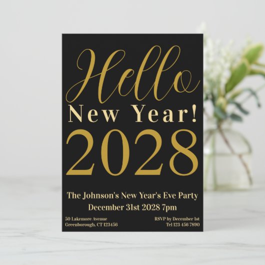 Oudejaarsavond Party Zwart Goud Kaart (Staand voorkant)