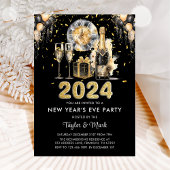 Oudejaarsavond Party Zwart Gouden Glitter Champagn Kaart