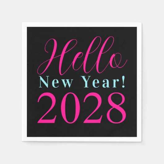 Oudejaarsavond Party Zwart Hot Pink Servet (Voorkant)