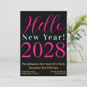 Oudejaarsavond Party Zwart Hot Pink Uitnodiging (Staand voorkant)