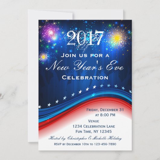Oudejaarsavond rood wit blauw patriottische uitnod kaart (Voorkant)