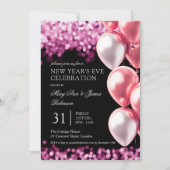 Oudejaarsavond Roos Gouden Shimmer Lichten Ballonn Kaart (Voorkant)