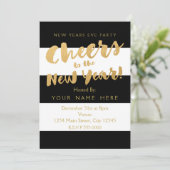 Oudejaarsavond Uitnodigingen Black White & Gold (Staand voorkant)