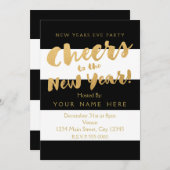 Oudejaarsavond Uitnodigingen Black White & Gold (Voorkant / Achterkant)