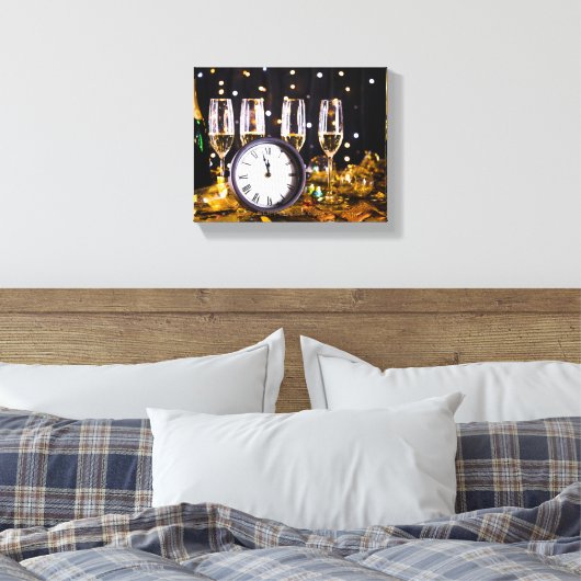 Oudejaarsavond viering SlipperyJoe's champagne Canvas Afdruk (Insitu (Slaapkamer))