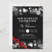 Oudejaarsavond Zilver Zwart Winter Wonder Red Bow Kaart (Voorkant)