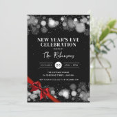 Oudejaarsavond Zilver Zwart Winter Wonder Red Bow Kaart (Staand voorkant)
