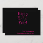 Oudejaarsavond Zwart Hot Pink Feestdagenkaart (Voorkant / Achterkant)