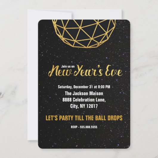 Oudejaarsavondfeest, Ball Drop, Faux Gold Kaart (Voorkant)