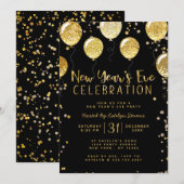 Oudejaarsfeest Black & Gold Balloon Confetti Feestdagenkaart (Voorkant / Achterkant)