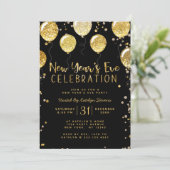 Oudejaarsfeest Black & Gold Balloon Confetti Feestdagenkaart (Staand voorkant)