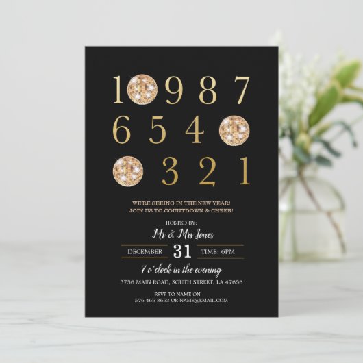 Oudejaarsfeest Black Gold Disco Ball Kaart (Staand voorkant)