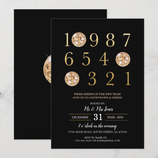 Oudejaarsfeest Black Gold Disco Ball Kaart (Voorkant / Achterkant)