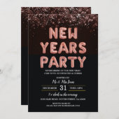 Oudejaarsfeest Black Roos Gold Invitation Kaart (Voorkant / Achterkant)