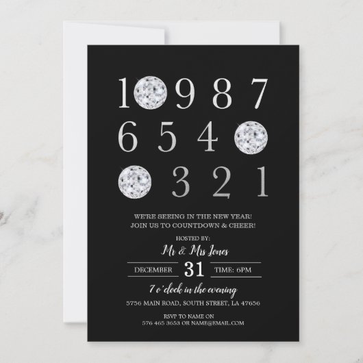 Oudejaarsfeest Black Silver Disco Ball Kaart (Voorkant)