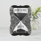 Oudejaarsfeest Black Sparkles Hourglass Kaart (Staand voorkant)
