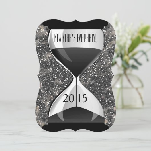 Oudejaarsfeest Black Sparkles Hourglass Kaart (Staand voorkant)