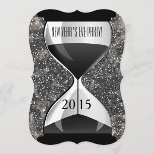 Oudejaarsfeest Black Sparkles Hourglass Kaart