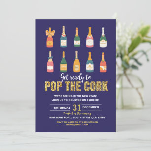 Oudejaarsfeest Champagne Bottle Pop Navy Kaart