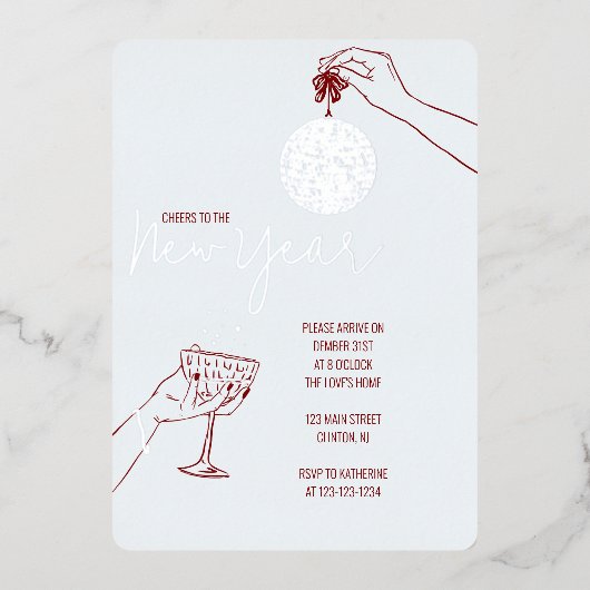 Oudejaarsfeest Doodle Folie Uitnodiging (Voorkant)