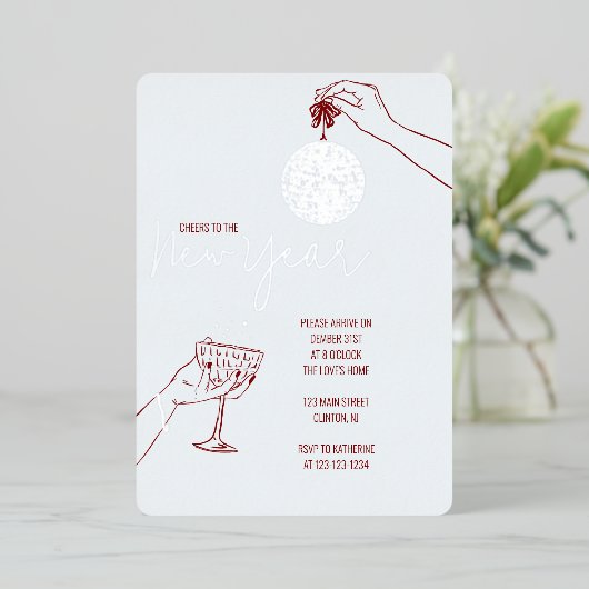Oudejaarsfeest Doodle Folie Uitnodiging (Staand Voorkant)
