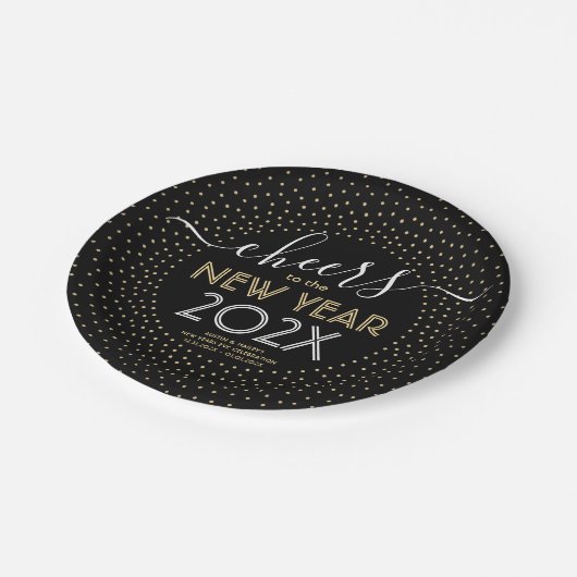 Oudejaarsfeest juicht zwarte en gouden Confetti Papieren Bordje (Gekanteld)