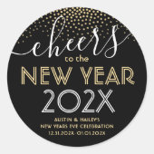 Oudejaarsfeest juicht zwarte en gouden Confetti Ronde Sticker (Voorkant)