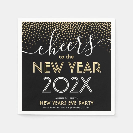 Oudejaarsfeest juicht zwarte en gouden Confetti Servet (Voorkant)