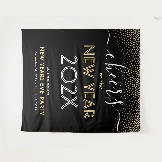 Oudejaarsfeest juicht zwarte en gouden Confetti Wandkleed (Voorkant (horizontaal))