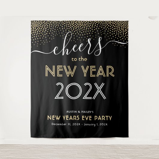 Oudejaarsfeest juicht zwarte en gouden Confetti Wandkleed (Voorkant)