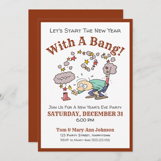 Oudejaarsfeest met een knal en Cartoon Kaart (Voorkant / Achterkant)