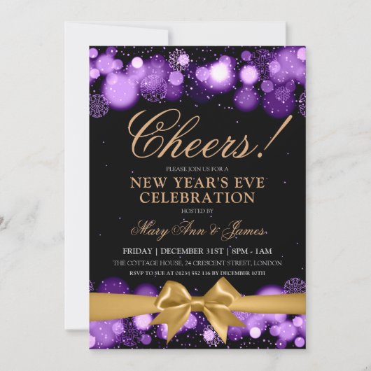 Oudejaarsfeest Paarse gouden winterwonderboog Kaart (Voorkant)