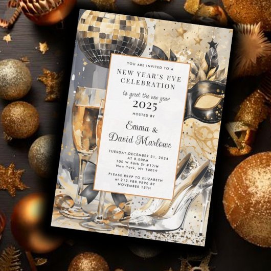 Oudejaarsfeest Waterverf Gold Glitter Kaart