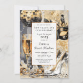 Oudejaarsfeest Waterverf Gold Glitter Kaart (Voorkant)
