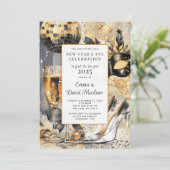 Oudejaarsfeest Waterverf Gold Glitter Kaart (Staand voorkant)