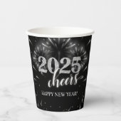 Oudejaarsfeest Zilver & Zwart Papieren Bekers (Voorkant)