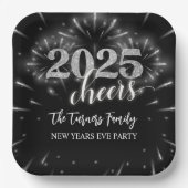 Oudejaarsfeest Zilver & Zwart Papieren Bordje (Voorkant)