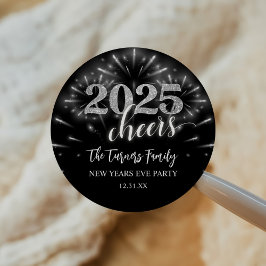 Oudejaarsfeest Zilver & Zwart Ronde Sticker