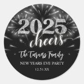 Oudejaarsfeest Zilver & Zwart Ronde Sticker (Voorkant)