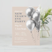 Oudejaarsfeest Zilveren Ballonnen Champagne Kaart (Staand voorkant)