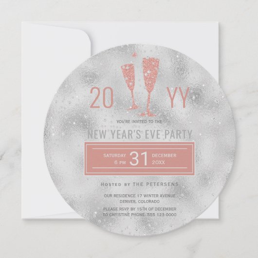 Oudejaarsfeest zilveren glitter elegant kaart (Voorkant)